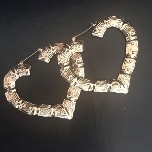 HUGE, 3 1/2 inch, bamboo, gold, heart earrings!!!!